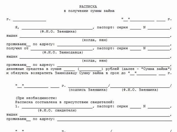 Основные этапы составления расписки о передаче денег в долг