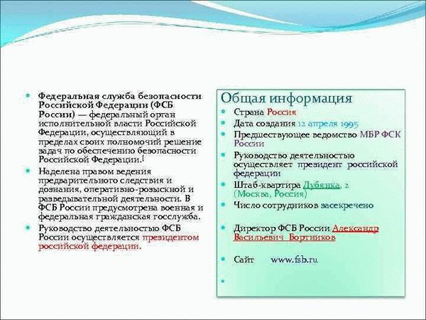 Федеральная Служба Безопасности: общая информация о структуре и миссии