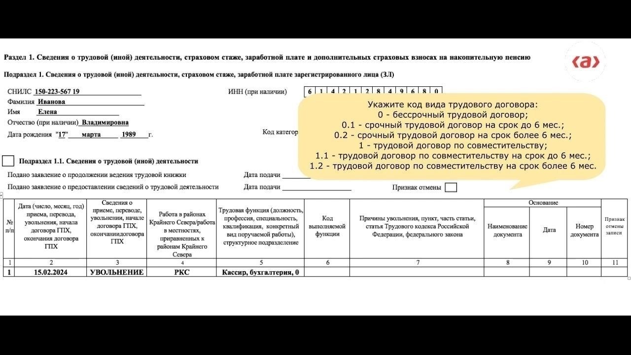 Пошаговое руководство по заполнению EFS-1 для увольнения работника