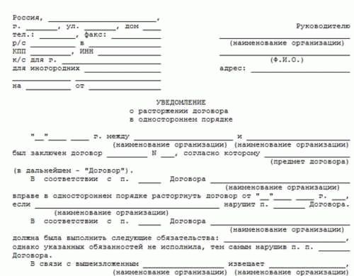 Односторонний отказ от исполнения договора и его последствия